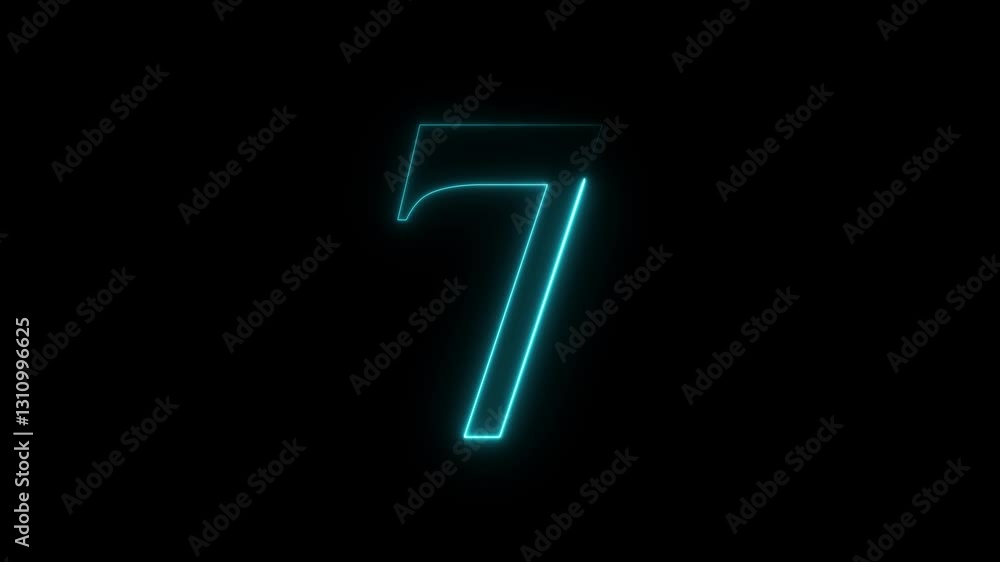 Poster abstract neon countdown 7 number animation 4k video.