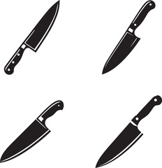 Set of Chef Knife Silhouettes - Vector Illustration