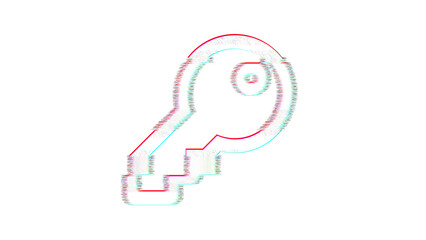 Icon key is distorted. Glitch. Noise, chromatic aberration, geometric distortion