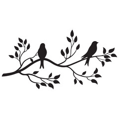 bird tree branch  black silhouette on white background