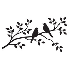 bird tree branch  black silhouette on white background