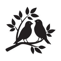 bird tree branch  black silhouette on white background