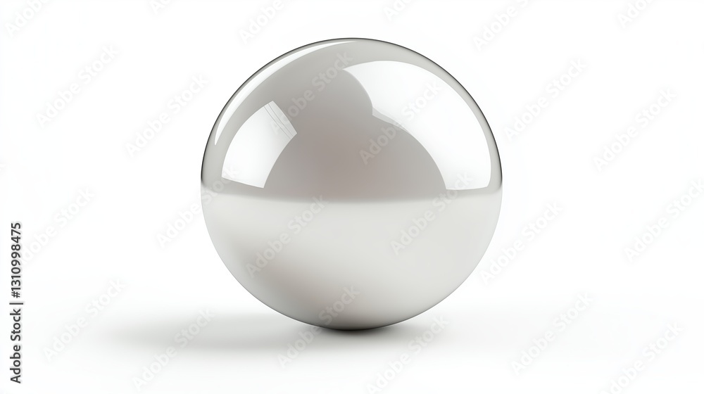 Poster a sleek silver metallic sphere floating in an empty white space