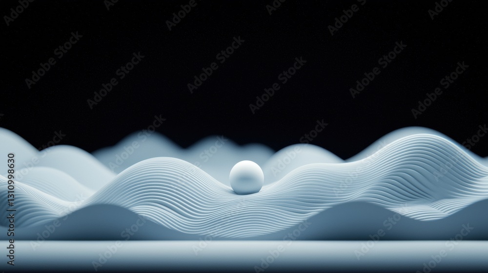 Poster a white sphere rests on a wave-like surface, creating a sense of tranquility.
