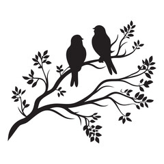 bird tree branch  black silhouette on white background