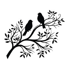 bird tree branch  black silhouette on white background