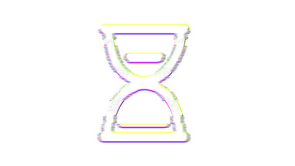 Icon hourglass half is distorted. Glitch. Noise, chromatic aberration, geometric distortion