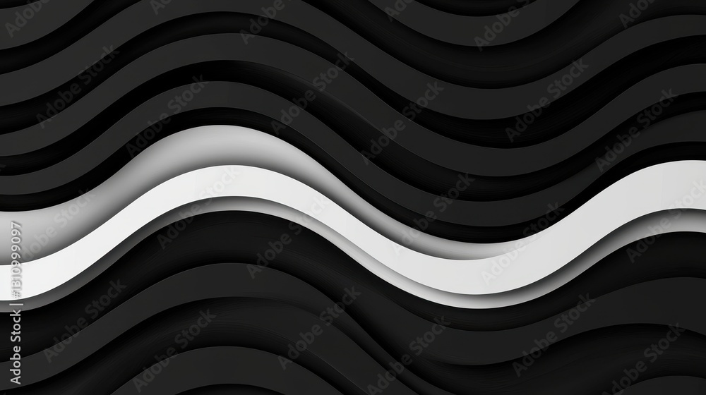 Poster abstract wavy pattern in black and white with layered design elements