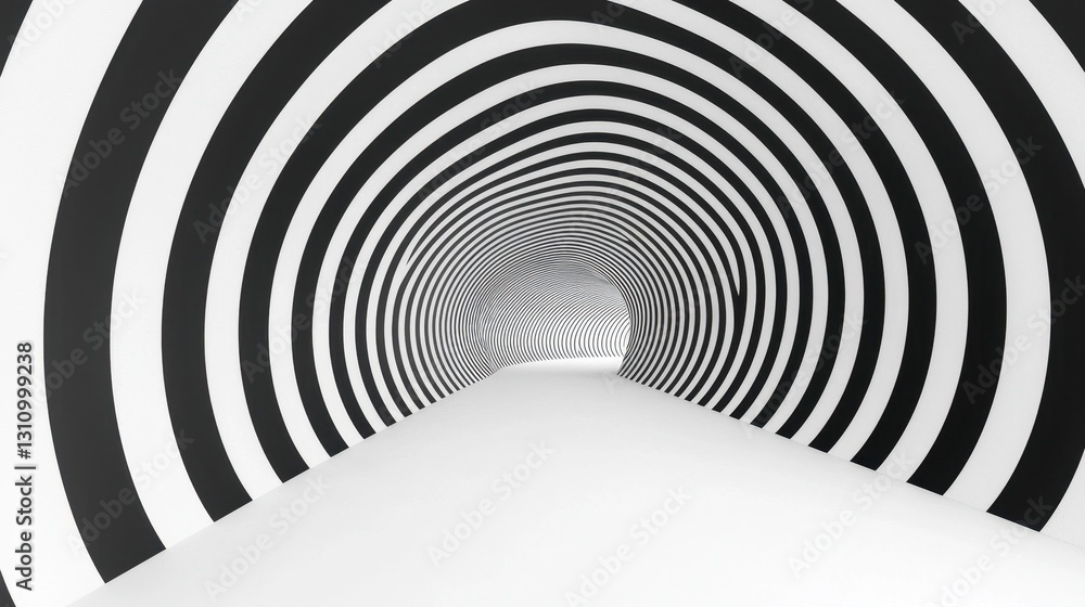 Poster abstract black and white tunnel with spiraling lines creating depth