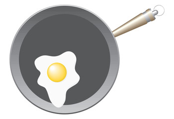 Frying eggs on frying pan. Breakfast menu logo on white background. vector illustration