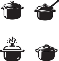 Silhouette Icons of Cooking Pots and Pans - Vector Illustration