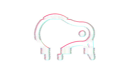 Icon kiwi bird is distorted. Glitch. Noise, chromatic aberration, geometric distortion