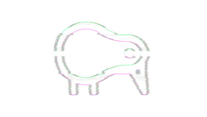 Icon kiwi bird is distorted. Glitch. Noise, chromatic aberration, geometric distortion