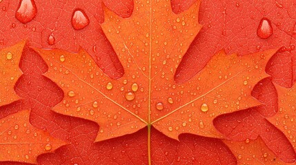 Fototapeta premium A close-up image of a single maple leaf with water droplets on its surface.