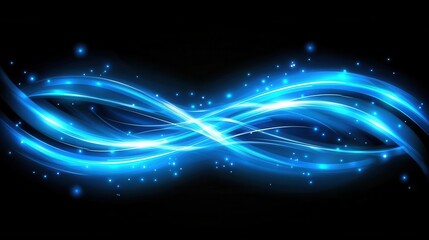 Obraz premium Elegant Blue Waves with Sparkling Effects on a Black Background