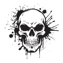 Fototapeta premium Skull head with artistic splatter effects silhouette vector