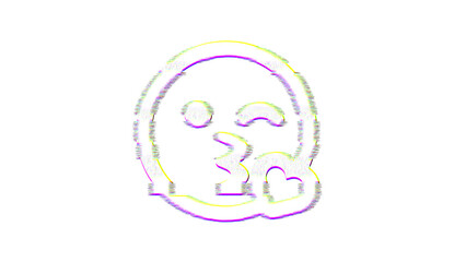 Icon kiss wink heart is distorted. Glitch. Noise, chromatic aberration, geometric distortion