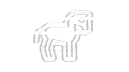 Icon horse is distorted. Glitch. Noise, chromatic aberration, geometric distortion