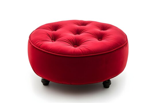 recommend clip art: Red ottoman isolated on white background.