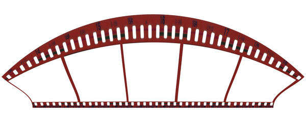 Blank Film Strip, original red color and detail. Videography elements, cinema reel. Filmstrip with frames representing photography and film concepts isolated transparent png background