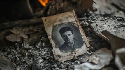 Aged photo in ashes