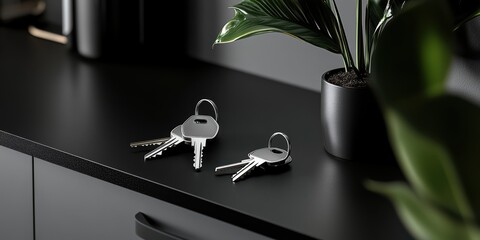 Welcoming keys resting on a sleek countertop of a modern apartment interior Generative AI