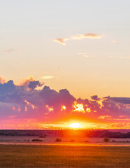 Beautiful sunset with a large sun in the sky