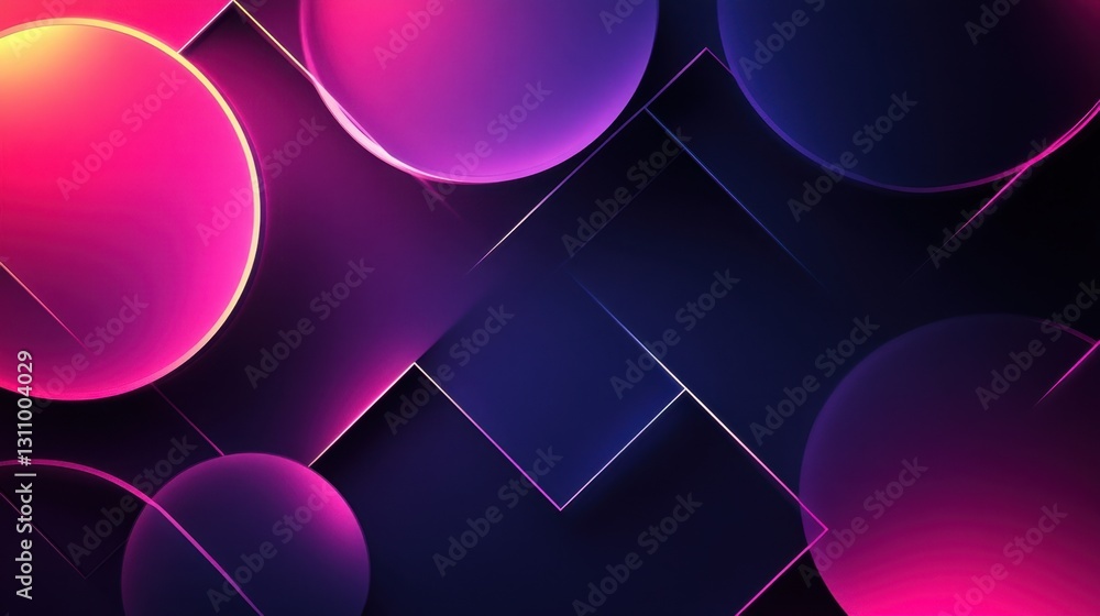 Poster vibrant abstract design featuring colorful circles and geometric shapes in a dark background
