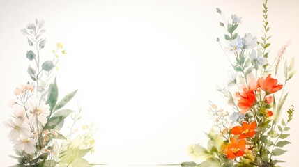 Ethereal Watercolor Wildflowers  Delicate Floral Border Design