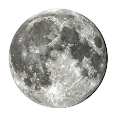 Moon with artistic details, showcasing craters, ridges, and shadows, isolated on a transparent background, soft lighting, natural colors