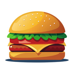 Vector cheeseburger with lettuce crisp green lettuce, juicy red tomato slices, melted yellow cheese, and a thick beef patty with grill marks (1