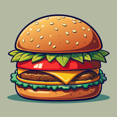 Vector cheeseburger with lettuce crisp green lettuce, juicy red tomato slices, melted yellow cheese, and a thick beef patty with grill marks (1