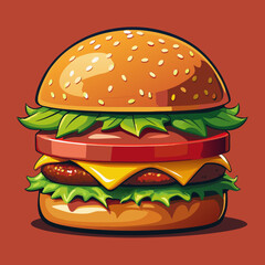 Vector cheeseburger with lettuce crisp green lettuce, juicy red tomato slices, melted yellow cheese, and a thick beef patty with grill marks (1