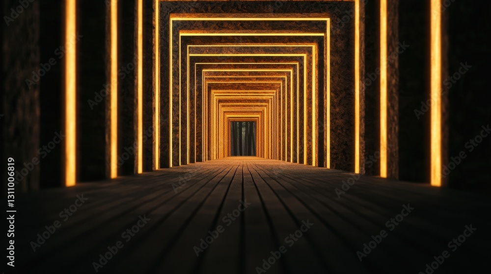 Aufkleber illuminated pathway through abstract geometric tunnel design