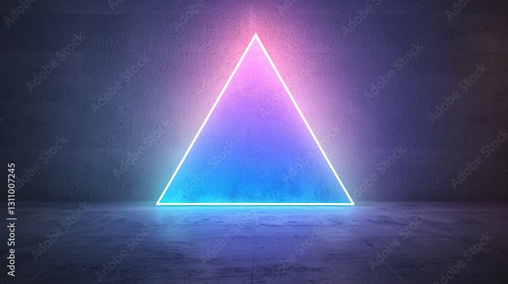 Poster Neon Triangle Shape with Colorful Glow in Modern Setting