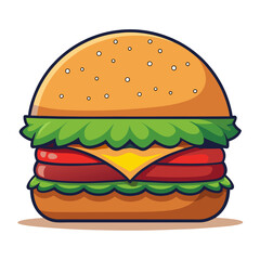 Vector cheeseburger with lettuce crisp green lettuce, juicy red tomato slices, melted yellow cheese, and a thick beef patty with grill marks (1