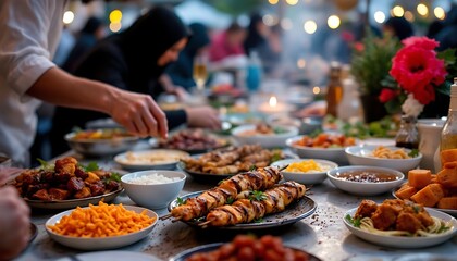 Lavish Outdoor Feast: A Culinary Delight Under the Evening Sky