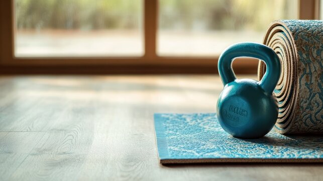 Kettlebell on Yoga Mat by Window
