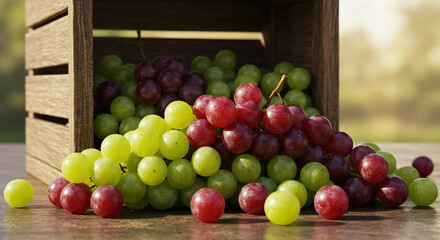 Grapes on wooden table