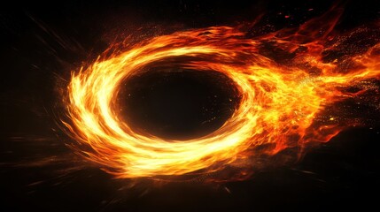 Fototapeta premium Fiery ring swirling, dark background, energy concept, design element