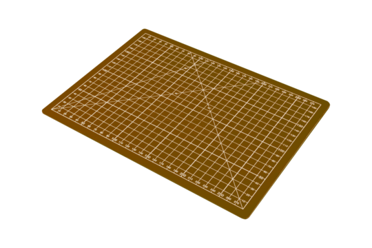 A small blue cutting mat with a white grid is isolated.
