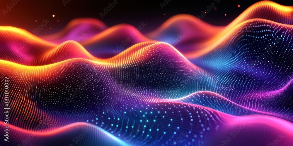 Poster vibrant digital waves: a captivating visualization of colorful flowing patterns in abstract art