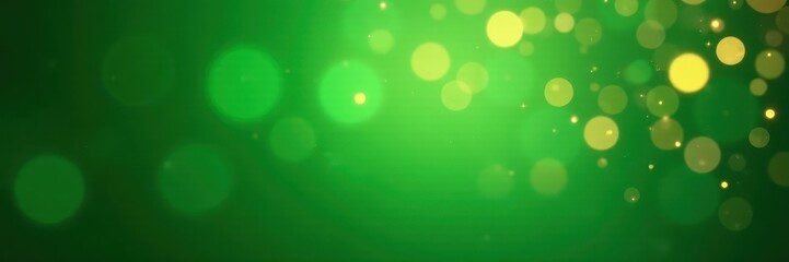 Obraz premium Abstract green backdrop, shimmering gold bokeh, festive sparkle , wallpaper, illustration