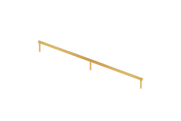 Brass or golden handrail for descending stairs which mounting on wall diagonally isolated, side...
