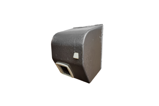 Old soviet metal hand dryer is isolated. Retro industrial hand dryer.