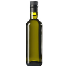 Olive oil bottle on white background isolated for culinary use, healthy cooking, nutrition, recipes, gourmet dishes, organic food, kitchen essentials, and meal preparation.