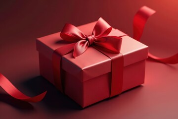 Obraz premium Luxury red ribbon adorns a beautifully wrapped gift , luxury, elegant, ribbon