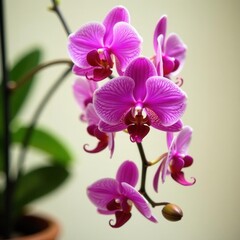 Fototapeta premium Pink orchid branch, exotic blooms, vibrant petals , stock, purple