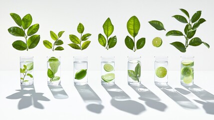Refreshing Lime Water  Glasses  Leaves  Summer Drink  Healthy Hydration