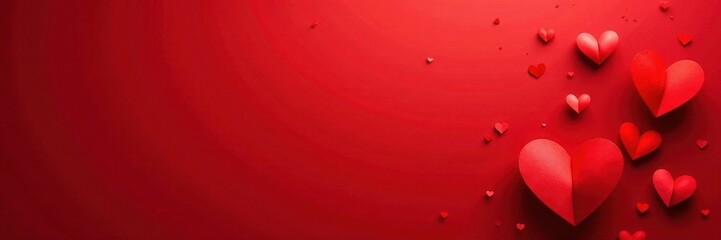 Scattered red hearts on red, Valentine's Day backdrop, romantic hearts, red
